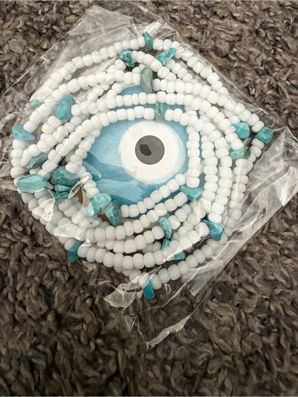 White and Turquoise Beaded Evil Eye Waist beads. Handmade- Unbranded